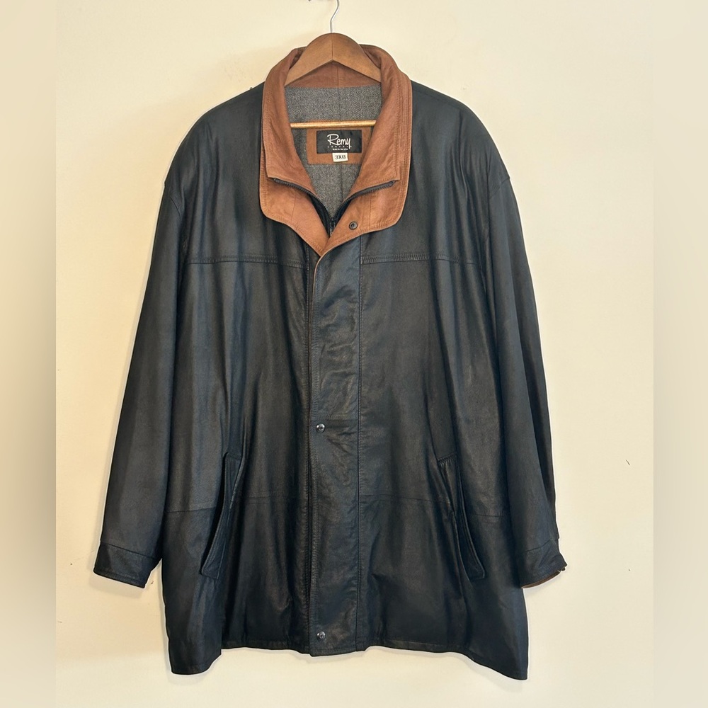 Remy Leather Italian Lambskin Black & Brown Leather Jacket Coat Size 3XB